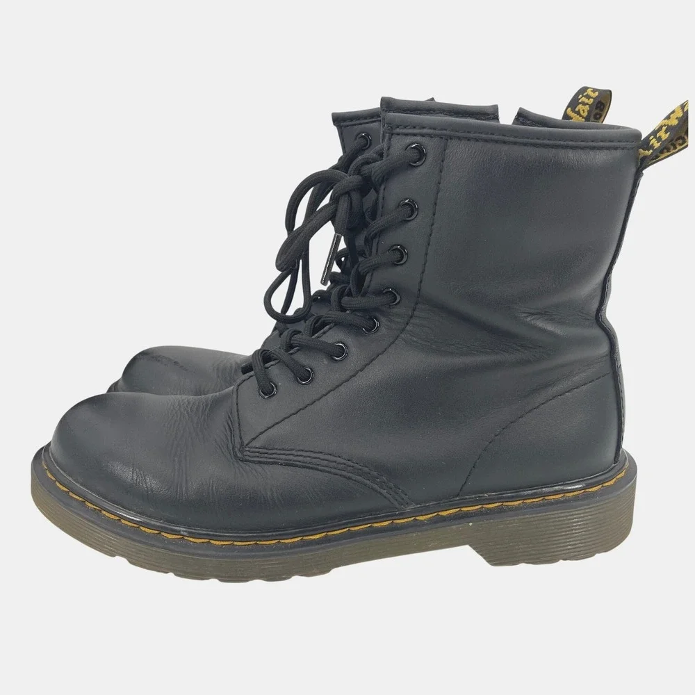 Dr Martens 1460 Y Youth Size 5 Black Leather Boots Womens 6 Side Zip Combat